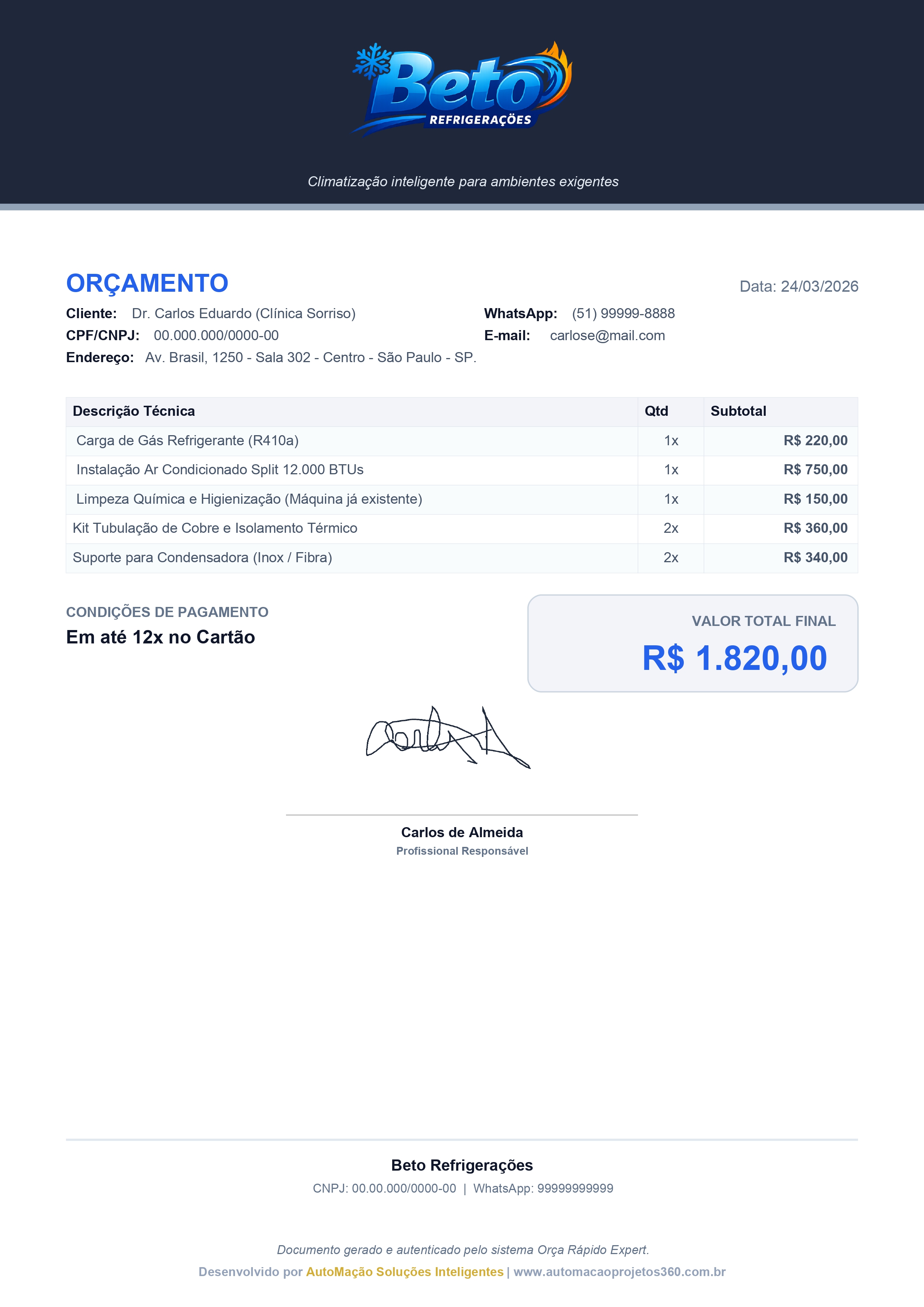 Exemplo de Orçamento PDF